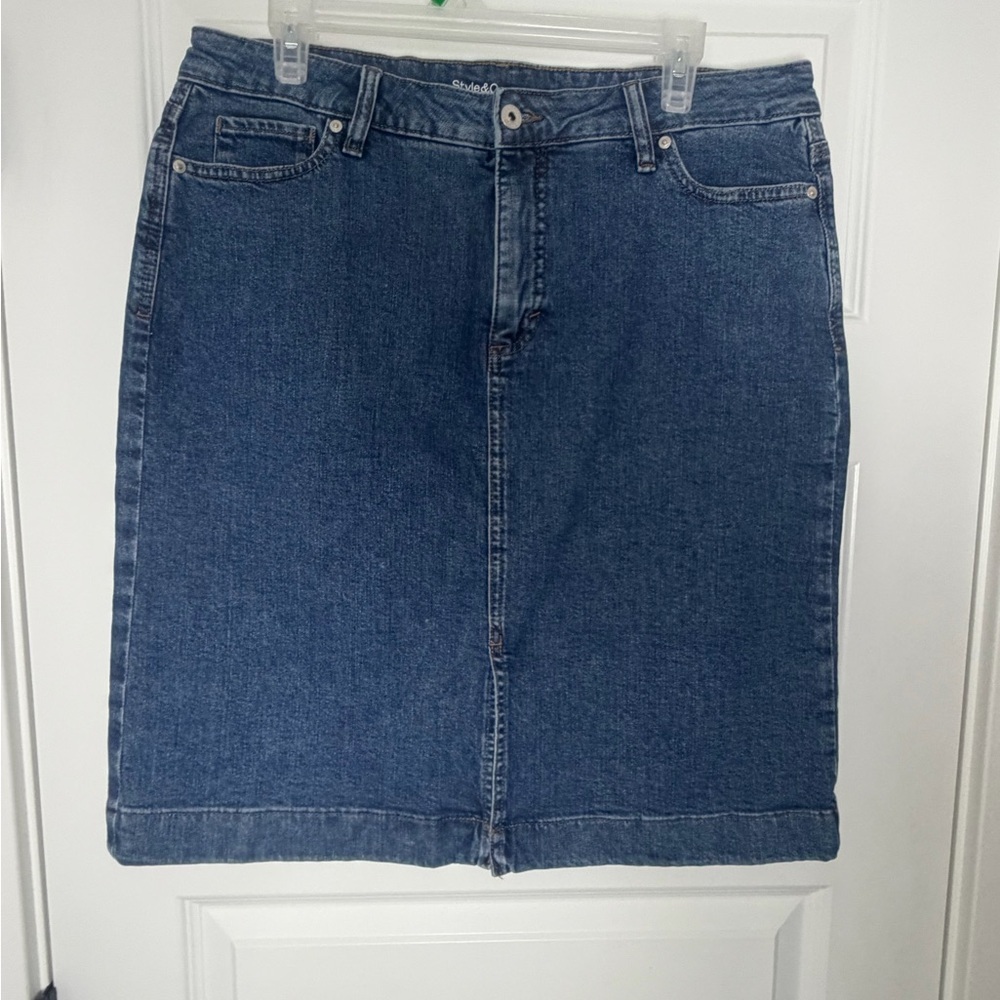 Moving Sale Style & Co. Classic Blue Denim Midi Jean Skirt Size 16P